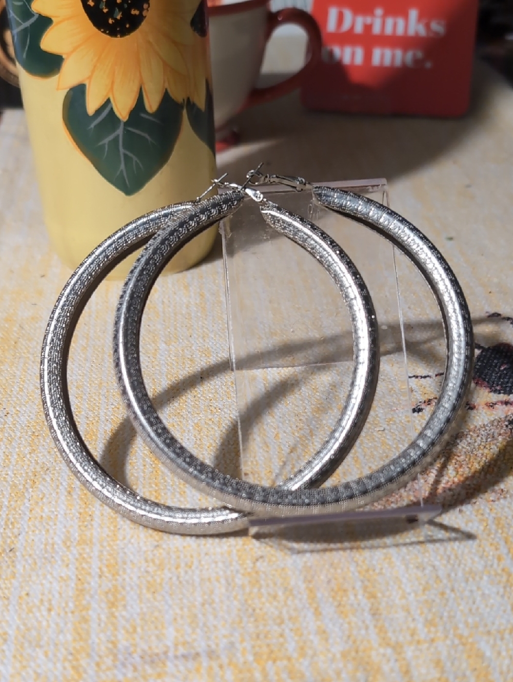 Silver Textured Hoop Earrings - Women's Fashion Jewelry